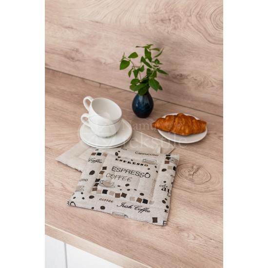 Printed half linen tray for hot pot "Coffee"